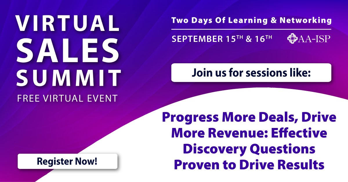 Gryphon.ai (@gryphonnetworks) on Twitter photo Join Gryphon.ai's Greg Armor and <a href="/rharris415/">Richard Harris</a> on Sept. 16 for their session at the 2021 @aa_isp Virtual #Sales Summit: "Progress More Deals, Drive More Revenue: Effective Discovery Questions Proven to Drive Results." lnkd.in/ewD63E98
#salesleadership #vss2021 Join Gryphon.ai's Greg Armor and <a href="/rharris415/">Richard Harris</a> on Sept. 16 for their session at the 2021 @aa_isp Virtual #Sales Summit: "Progress More Deals, Drive More Revenue: Effective Discovery Questions Proven to Drive Results." lnkd.in/ewD63E98
#salesleadership #vss2021