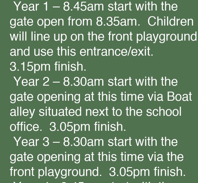 sjvblackpool's tweet photo. Start and finishing times for Years 1, 2 and 3 #Nextclass #timeflies #wheredidsummergo? https://t.co/5nq4NFlK8v