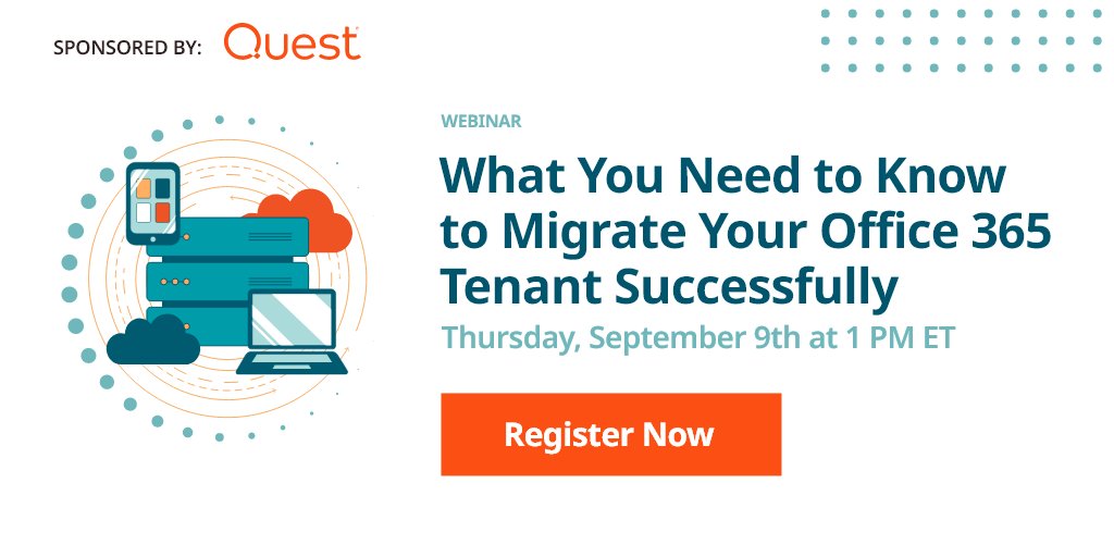 PetriFeed's tweet photo. Join  industry experts @stevegoodman, @malteschoch and @smithrussell for a webinar Thursday, Sept. 9. Hear about their real-world experiences with migrating data from tenant to tenant.

Thanks to our sponsor for the event, @Quest.

https://t.co/Jc8uuVpgqW https://t.co/SOcldBHwdg