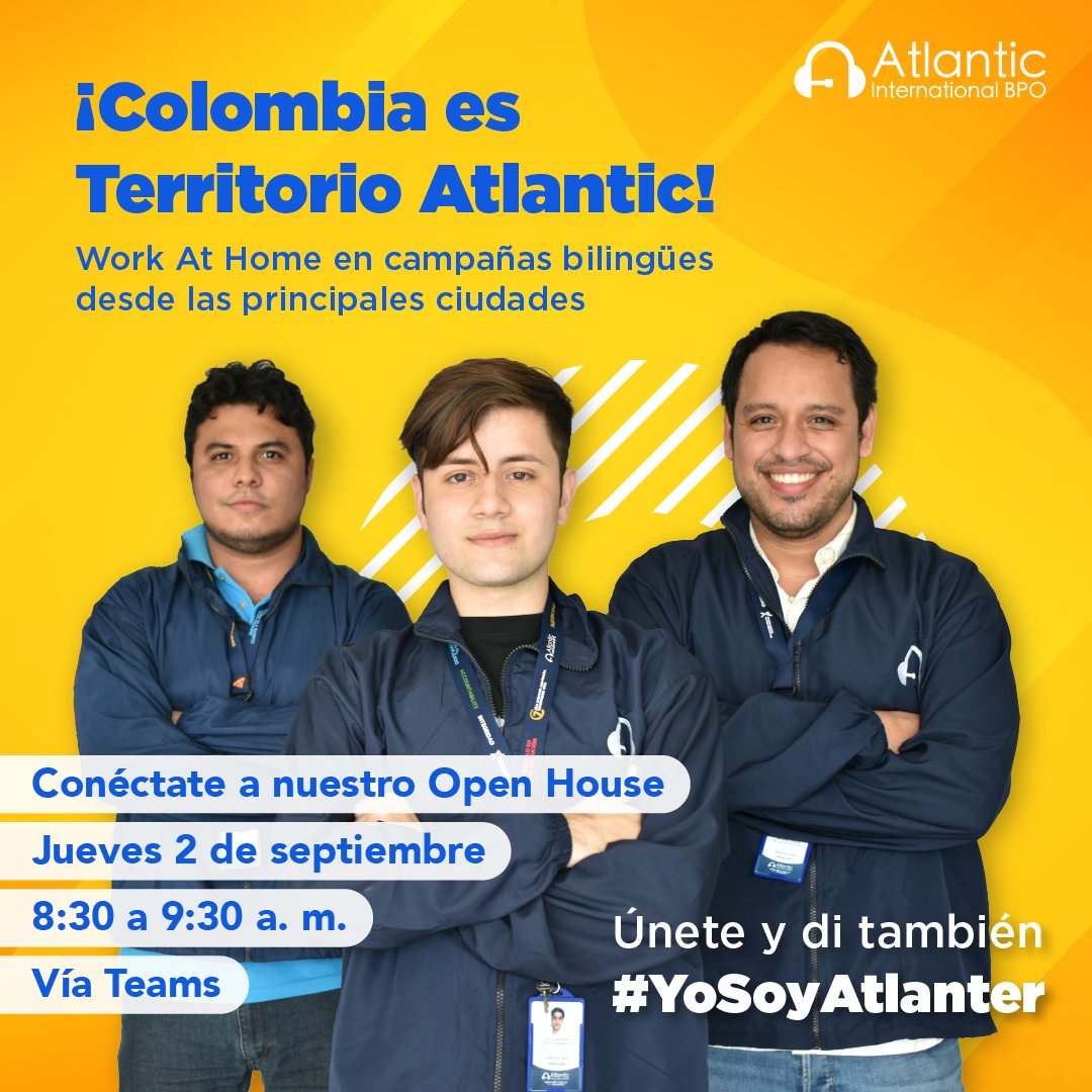 AtlanticQI's tweet photo. Si estás en las principales ciudades de #Colombia descubre las ofertas #WorkAtHome #Bilingües que en #AtlanticBPO tenemos preparadas para ti en nuestro #OpenHouseAtlantic únete usando este link https://t.co/IpGr1OfpAx https://t.co/UnyFD8iGCE
