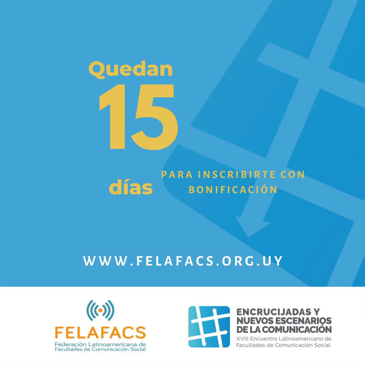 felafacs_2021's tweet photo. ¡ESTÁN ABIERTAS LAS INSCRIPCIONES!
 
Bonificaciones hasta el 15 de septiembre.

¡Anotáte ya!🙌

Organizan
@FicUdelar 
Participan
@UniversidadORT @ComunicacionORT @UnivMontevideo @UCUoficial @UCUcomunicacion 

#felafacs2021 #comunicacion #encuentro #encuentrovirtual https://t.co/qLRCKpKRUH