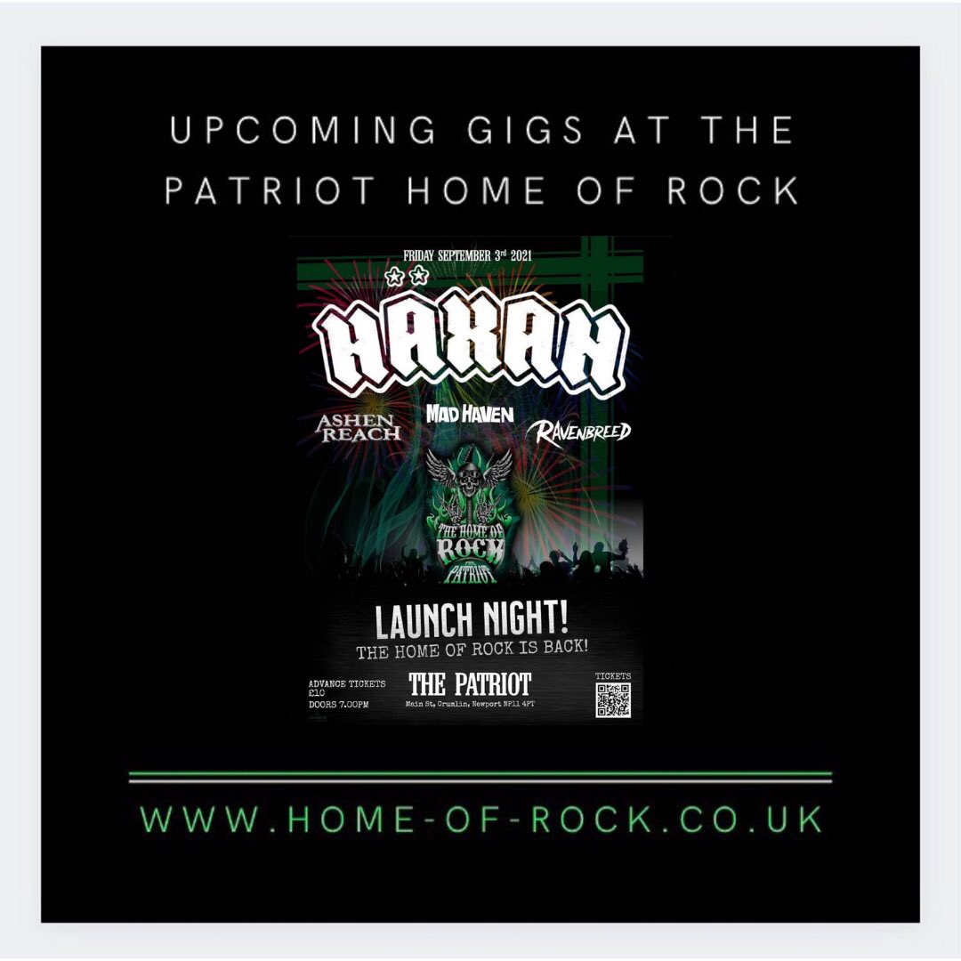 See @haxanband @ashenreach @madhavenrocks & @ravenbreed in Sept at the launch party of the new & improved @patriothomeofrock #patriothomeofrock in just two days… home-of-rock.co.uk