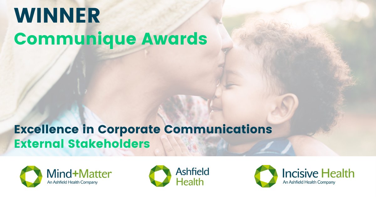 AshfieldHealth is having a great night at the #CommuniqueAwards. This time <a href="/mindmatter_us/">Mind+Matter US</a> @MindMatter_EMEA &amp; <a href="/incisivehealth/">Incisive Health</a> collaborated on the win in the Excellence in Corporate Communications category. Well done team! #makeitmatter