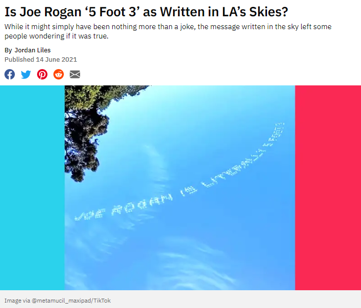 michmalon's tweet photo. @RexChapman Best skywriting I've ever seen!  Joe Rogan fans are in a cult one step from drinking some Kool-aid. https://t.co/XmukoIHqjX