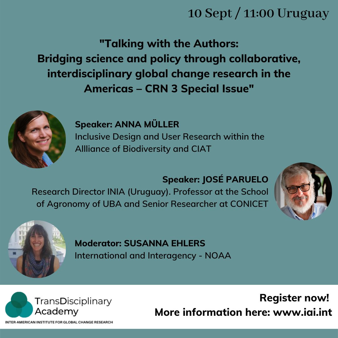 The IAI is pleased to present the CRN 3 Special Issue - Bridging science and policy through collaborative, interdisciplinary global change research in the Americas.  Register now at: us06web.zoom.us/meeting/regist…
