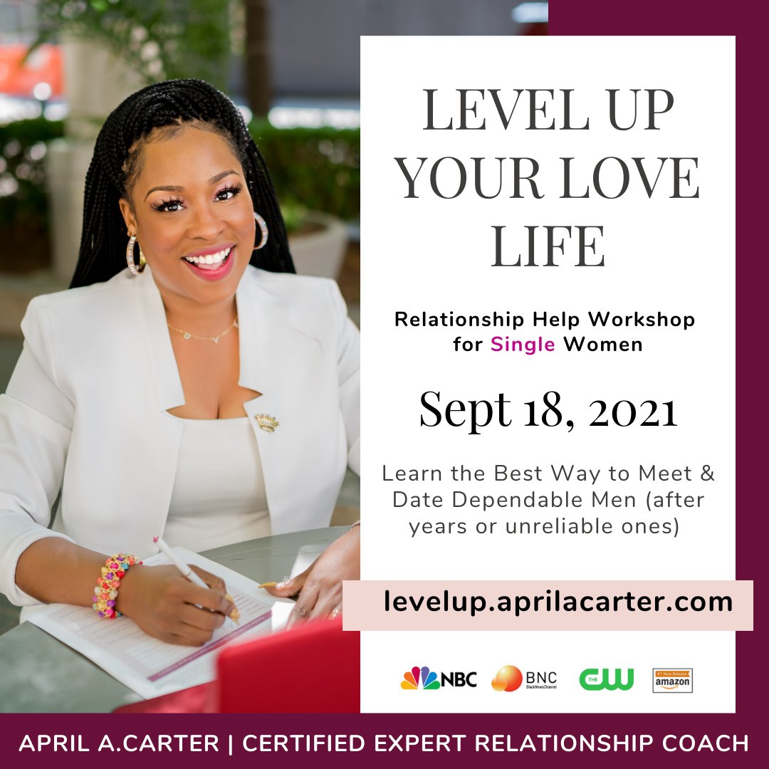 AprilACarter's tweet image. Frustrated with dating &amp;amp; want someone dependable by your side?

When: September 18, 2021 @ 11 AM 
Where: Charlotte, NC 28214
Cost to Attend: Only $149 

Register online at levelup.aprilacarter.com

LIMITED SEATING