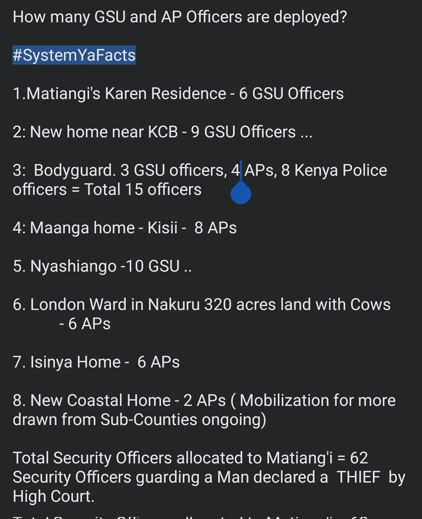How many homes does the Ruaraka THIEF aka CS Fred Matiangi have?

How many GSU and AP Officers are deployed?

#SystemYaFacts