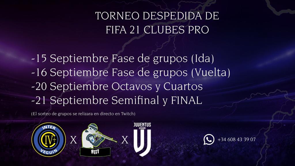 15 Plazas Libres ... 32 equipos , 1 solo ganador. Animaros,  vamos a despedir el Fifa 21 en condiciones , inscripción gratis. 

Gracias a <a href="/vesteSports/">VESTUARIO eSPORTS</a> y a <a href="/JUVEGUIN/">Juventus de Veguin eSports</a> por la ayuda y colaboración de este torneo,  y por supuesto a todos los participantes. Sin vosotros no es posible.