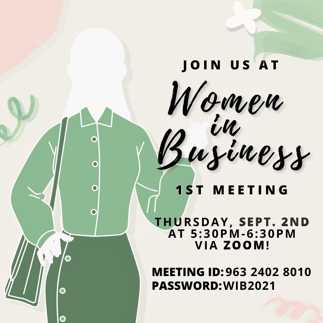 UNT_WIB's tweet photo. Our first meeting will be TOMORROW Thursday, September 2 at 5:30pm on Zoom. We will be introducing our officers, going over information, and what you can be expecting this semester! Reminder, meetings are business casual.
Meeting ID: 963 2402 8010
Passcode: WIB2021
#UNT #UNTWIB https://t.co/AGt8Rm7SEf