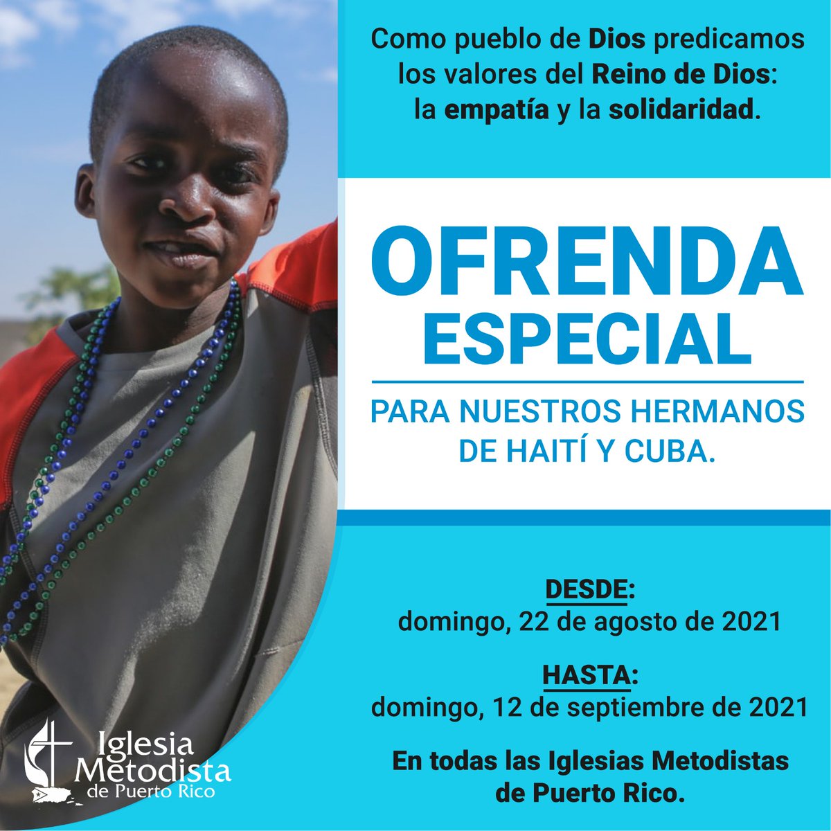 IMetodistaPR's tweet photo. Como pueblo de Dios predicamos los valores del Reino de Dios: La empatía y la solidaridad.
Hoy nuestros hermanos de #Haití nos necesitan luego de un fuerte terremoto de 7.2  y nuestros hermanos de #Cuba debido a la fuerte situación que experimentan. https://t.co/CDyweBMnkI