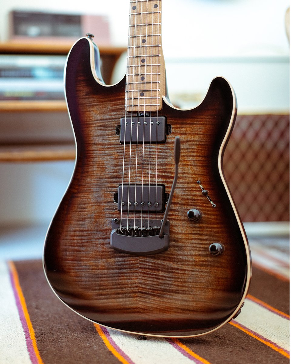 The Ernie Ball Music Man Sabre guitar in the Cobra Burst finish features a bookmatched premium top, which elegantly highlights the raw beauty of the figured maple wood grain. Learn more: musc.mn/Sabre