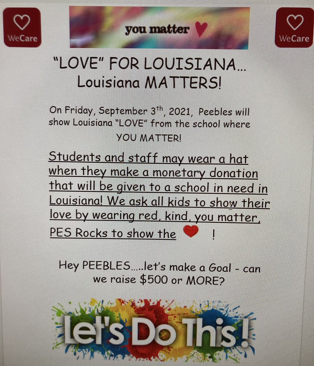 Peebles … let’s show love to Louisiana.. #matters #pesproud