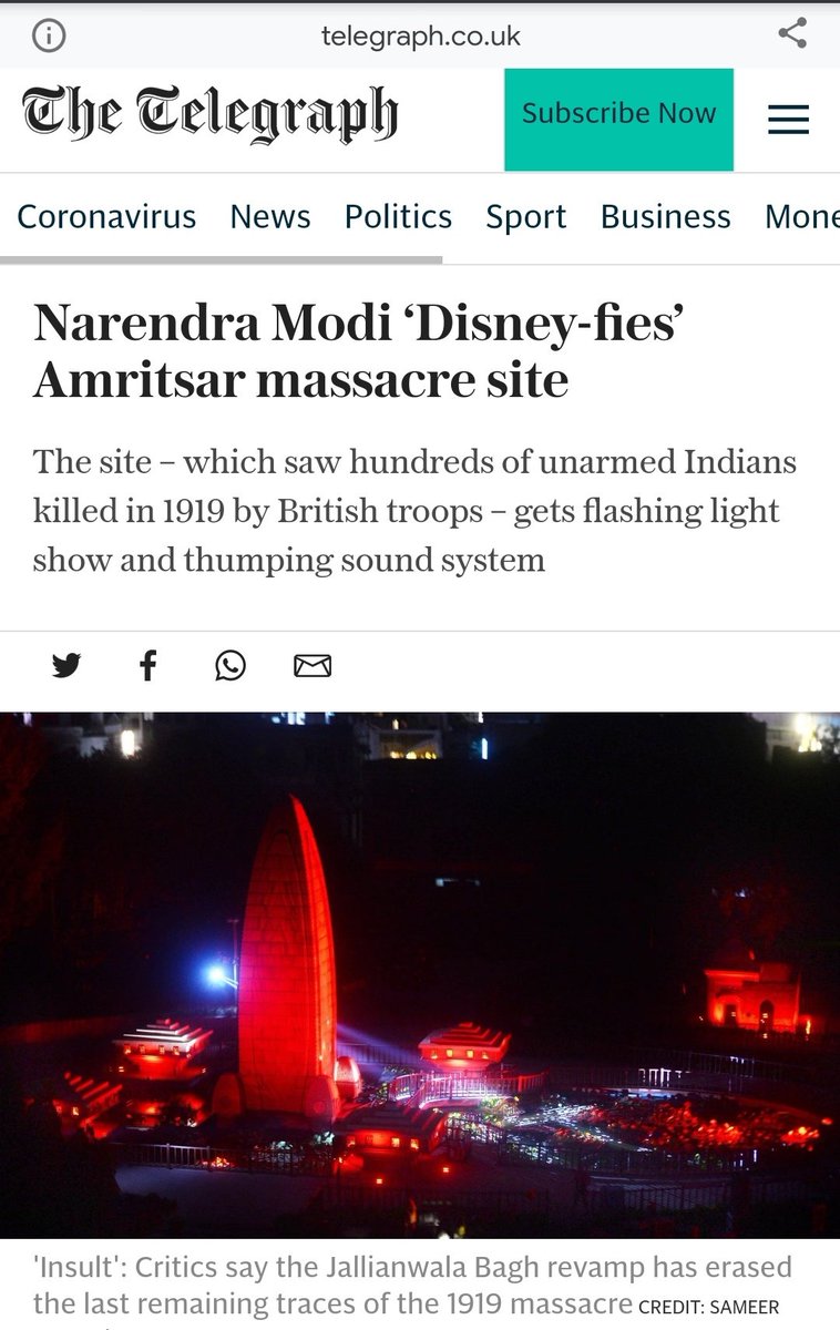 Harvinder_148's tweet photo. @narendramodi This is not a DJ show to gather people for the light and sound.
People used to visit this place to feel the pain of those who were massacred there.
Even the British paper has pointed it as "Disney-fies"

Congratulations on changing the whole importance of the Jalianwala Bagh👍🏻👍🏻 https://t.co/wcPzfX834r