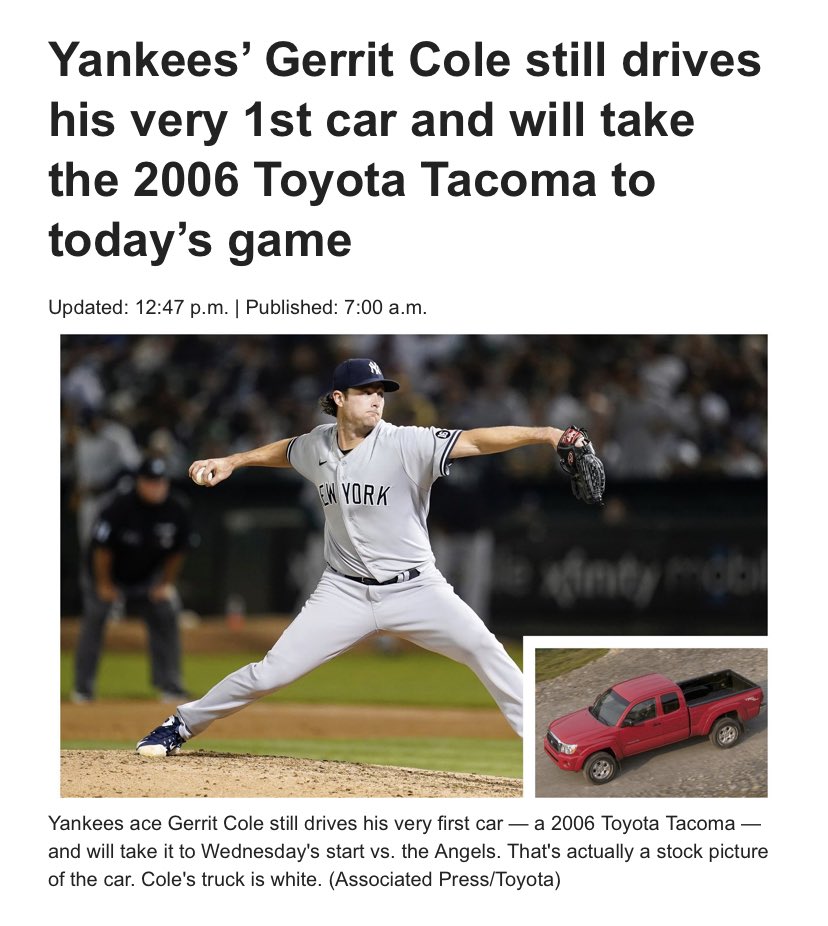 Gerrit Cole cherishes the special things in life like his old Toyota https://t.co/9hTcfKhyz6