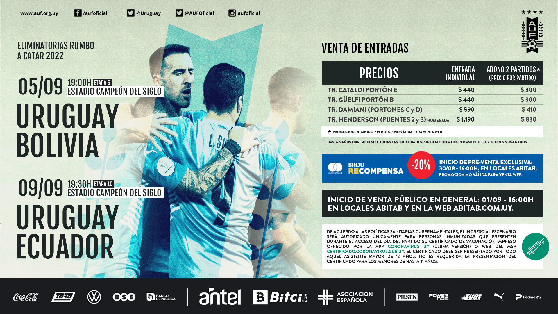 La AUF publicó los precios de las entradas para Uruguay vs Perú por  Eliminatorias