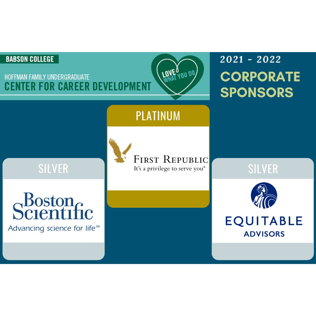 Thrilled to announce our 2021-2022 Corporate Sponsors! Thank you to @firstrepublic <a href="/bostonsci/">Boston Scientific</a> <a href="/EquitableFin/">Equitable</a> and looking forward to continuing our partnership this year! #babsoncareer