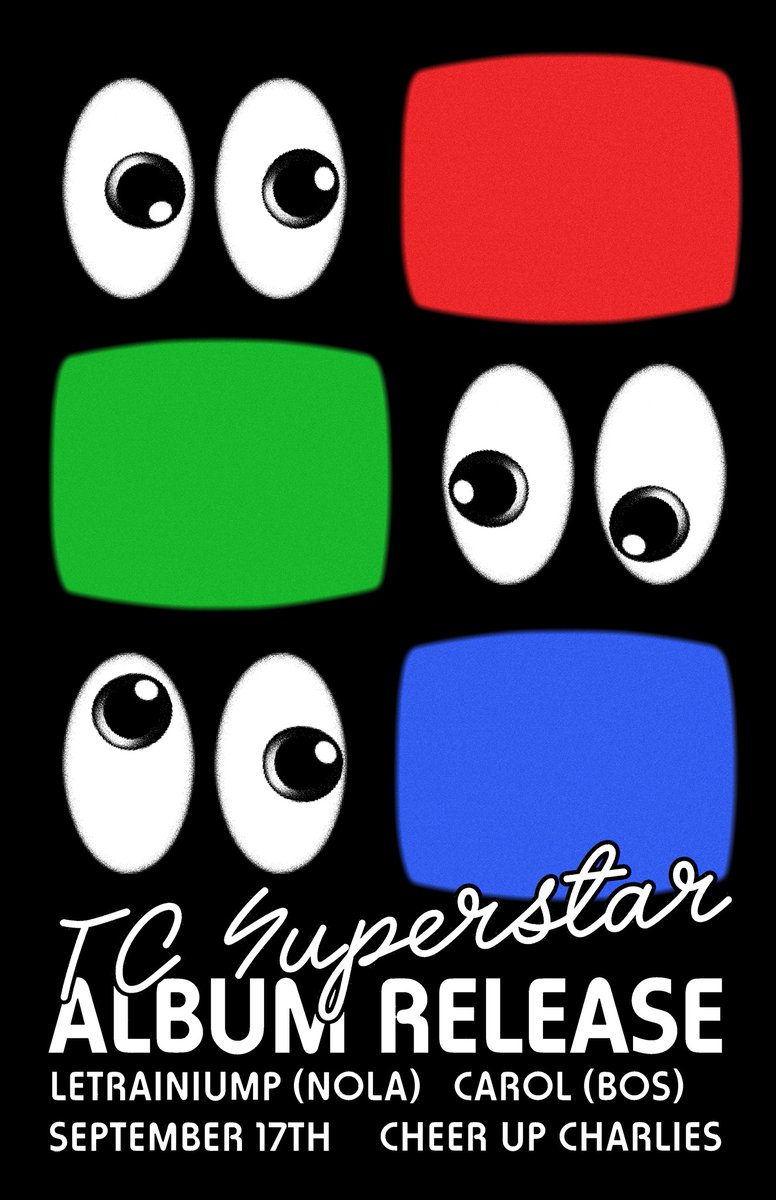 Friday, September 17th -- come out to <a href="/CheerUpCharlies/">Cheer Up Charlies</a> for the one and only <a href="/TC_Superstar/">TC Superstar</a>'s album release party! Featuring sets by NOLA's @Letrainiump and Carol from Boston. $5 donation at the door, 18+. RSVP: facebook.com/events/1265668…