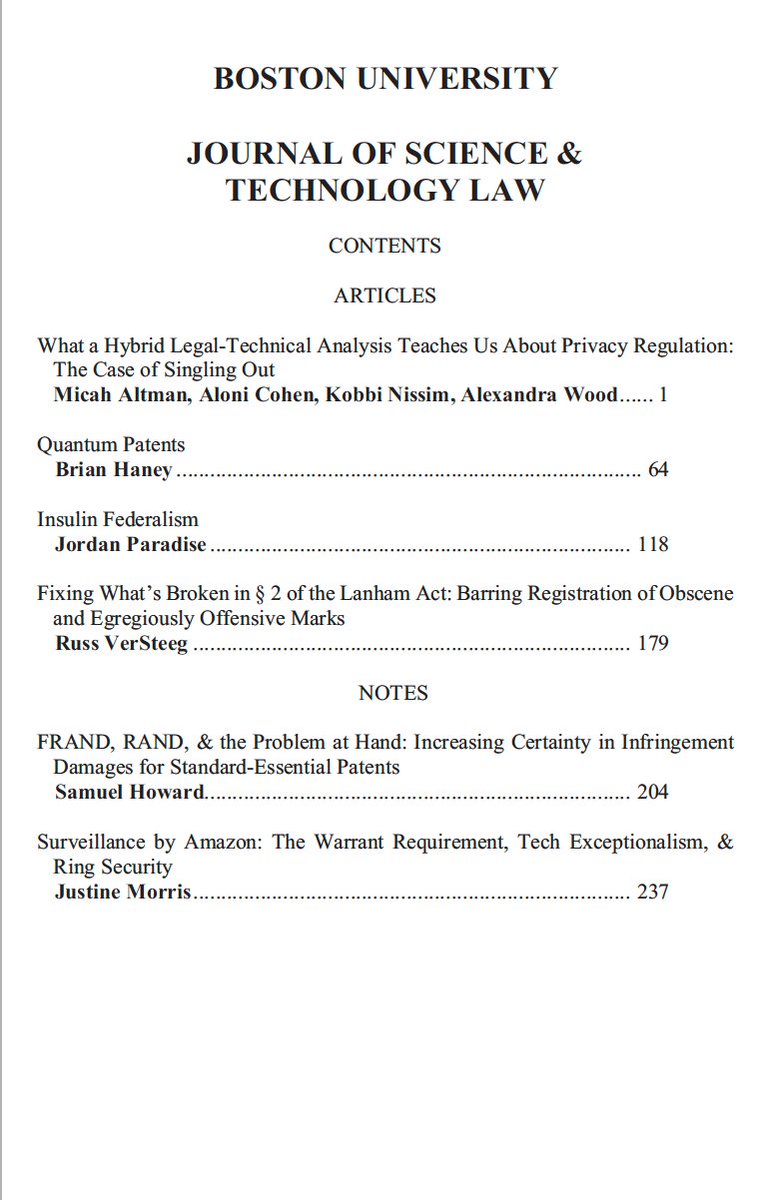 Check out our newest issue—27.1!
bu.edu/jostl/vol-27-1…

With Articles by:
MICAH ALTMAN (<a href="/drmaltman/">Micah Altman</a>), ALONI COHEN (<a href="/aloni_bologna/">Aloni Cohen</a>), KOBBI NISSIM (<a href="/Kobbini/">Biniam Yakob</a>)
and ALEXANDRA WOOD
BRIAN HANEY
JORDAN PARADISE
RUSS VERSTEEG

and Notes by:
SAMUEL HOWARD
JUSTINE MORRIS (<a href="/justine_morris_/">jstnmrrs on blu sky</a>)