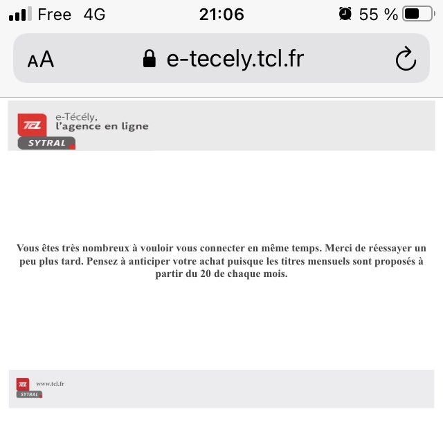 Le site @TCL_SYTRAL en rade qui nous recommande d’anticiper nos commandes de titre … ou alors ils pourraient dimensionner leurs systèmes en fonction de la saisonnalité de la demande #Cloud 🤷‍♀️