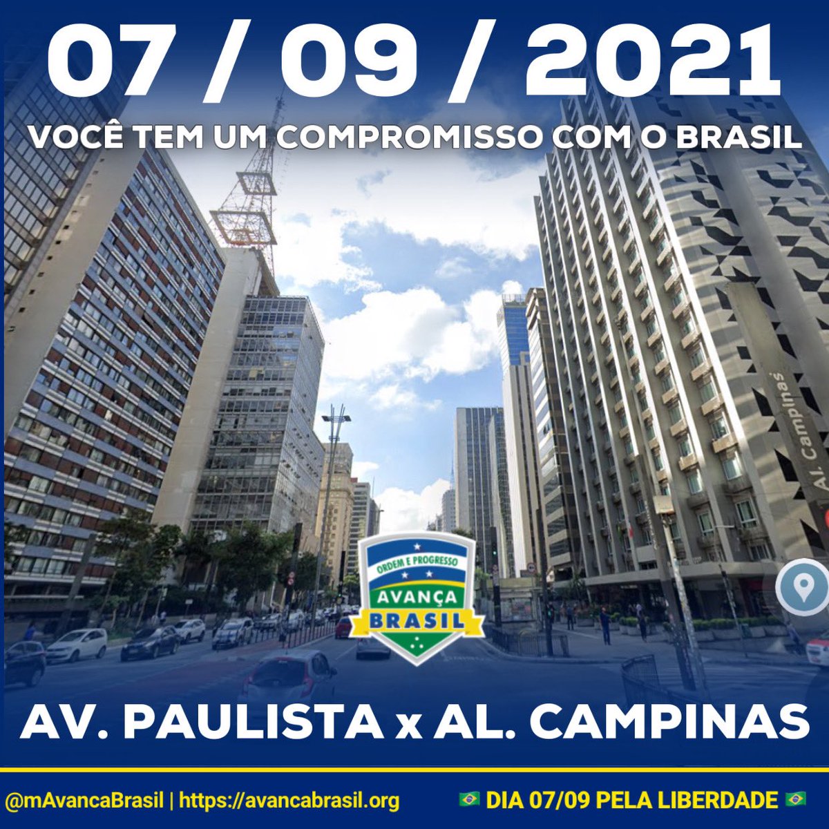 mAvancaBrasil's tweet photo. Dia 07/09/2021 nos encontramos na Av. Paulista x Al. Campinas, onde estará nosso trio-elétrico! #Dia07VaiSerGIGANTE https://t.co/JjSXKOFe4S