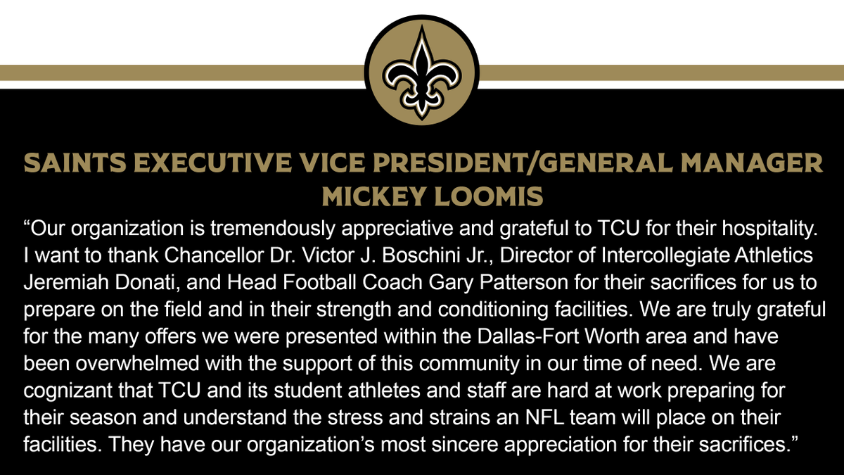 Saints's tweet photo. Thank you 🙏 @TCU @TCUFootball @JDonati_TCU  @TCUCoachP https://t.co/GphuJ8vBFf
