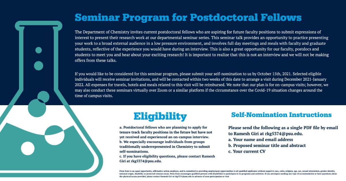 Penn State Chemistry on Twitter "Calling all postdocs! The Department