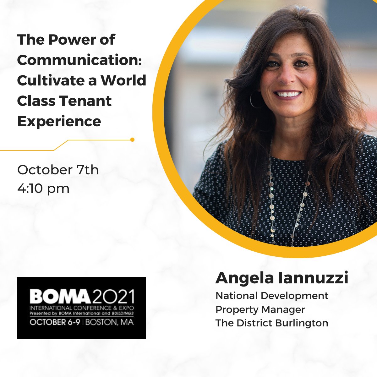 The District Burlington’s Angela Iannuzzi will be speaking <a href="/BOMAIntl/">BOMA International</a>'s Conference on 10/7. Angela joins <a href="/HqOapp/">HqO</a>'s Tom Sullivan to discuss best practices in cultivating a world-class tenant experience during the pandemic. <a href="/BOMABoston/">BOMABoston</a> <a href="/nationaldevelop/">National Development</a> 
bit.ly/3yCiwTw