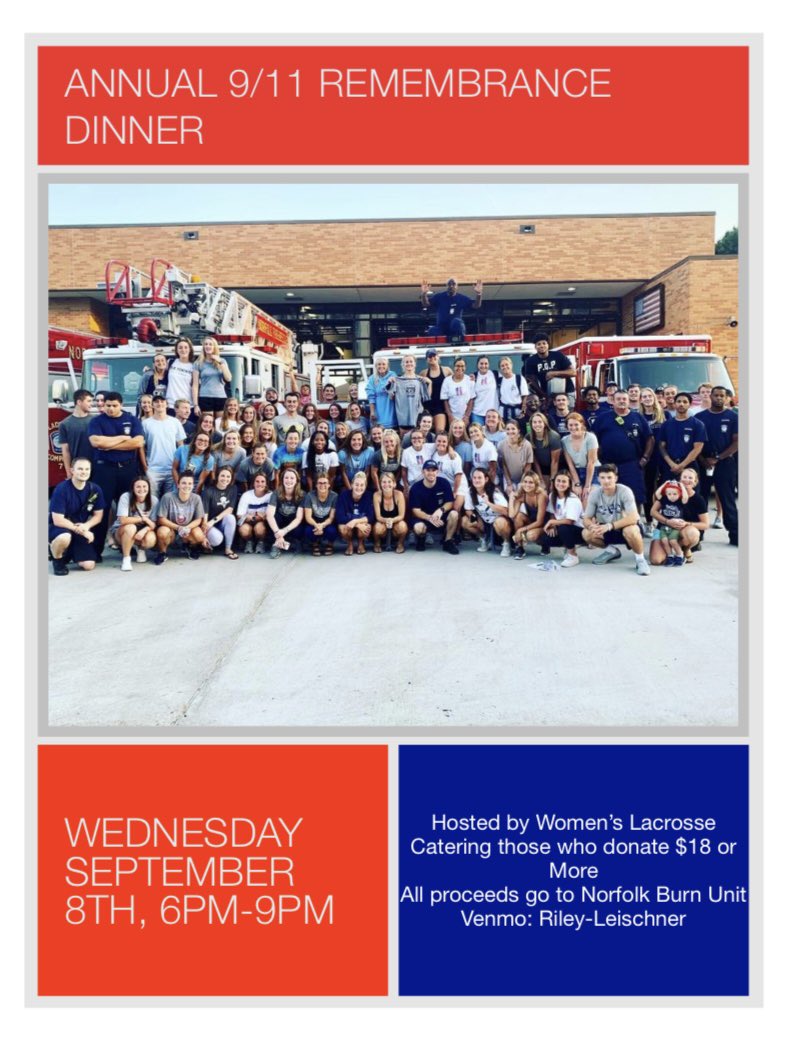 ODUSAAC's tweet photo. The Annual 9/11 Remembrance Dinner is quickly approaching! 🇺🇸 Hosted by @ODULacrosse , this event will take place on Wednesday, September 8, 2021. Tell your friends and teammates! 
• #MonarchsUnited • #ReignOn • https://t.co/JM9ZVWytcV