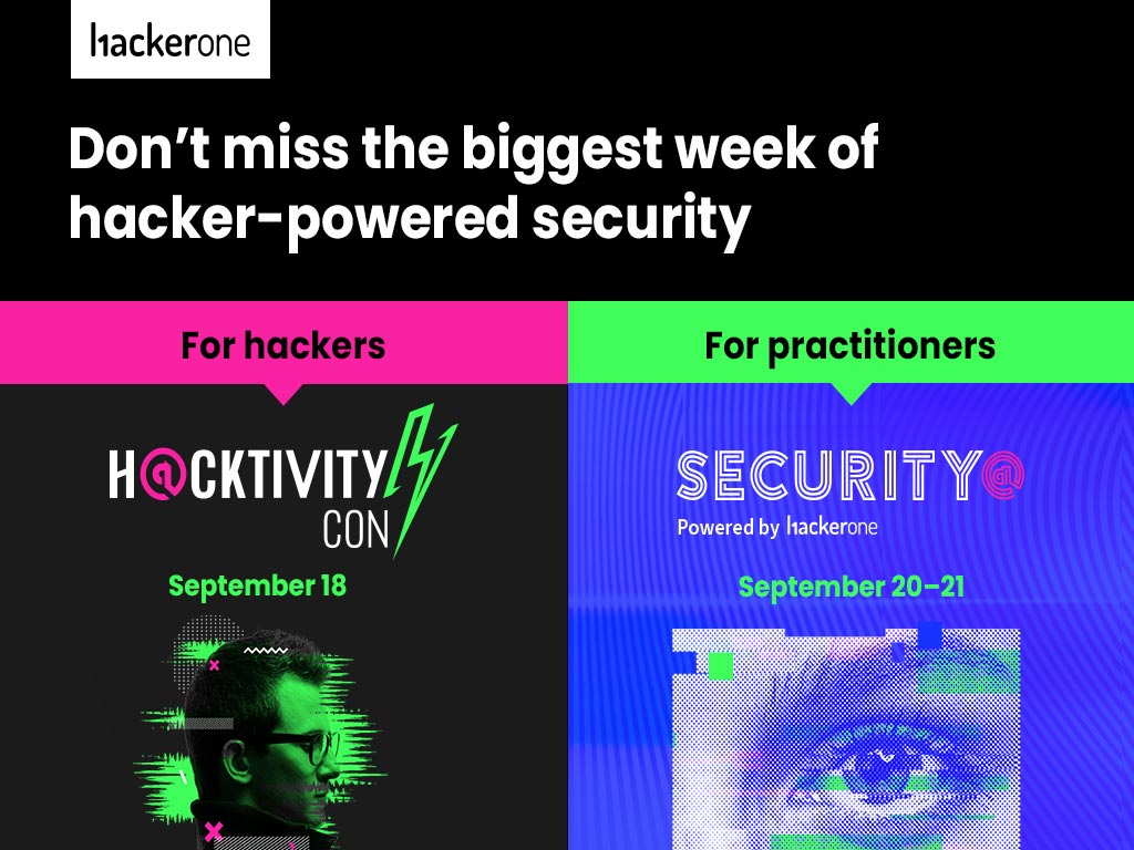 Hacker0x01's tweet photo. Part of the security community? Don't miss out!👇

⚡#hacktivitycon2021 9/18: built for the community, by the community  
✅Register: https://t.co/bMNzOqntEJ

🔥#SecurityAt 9/20-21: for organizations interested in hacker-powered security 
✅Register: https://t.co/fCH7olzdCQ https://t.co/jV6A5Bk7dP