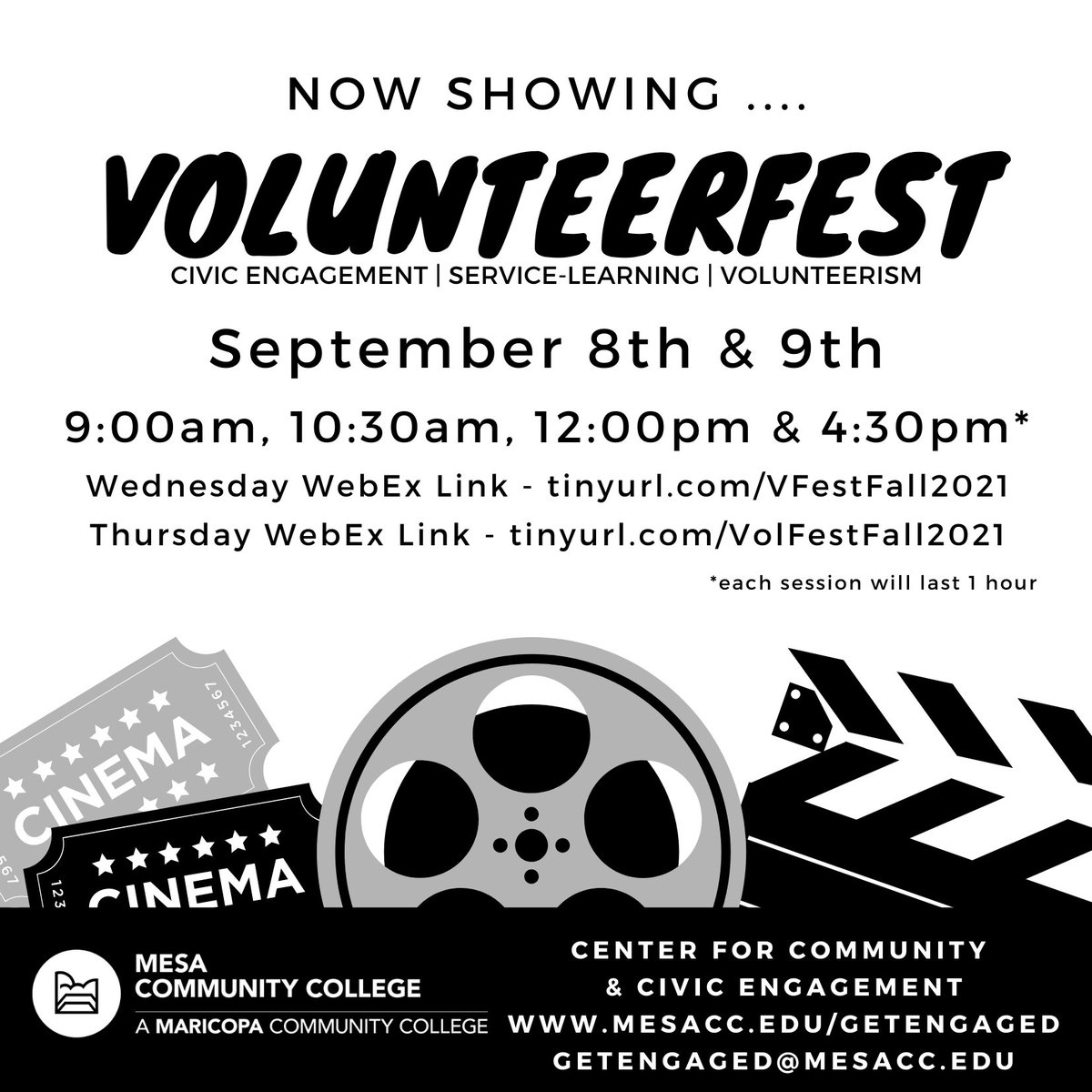 MesaUnitedWay's tweet photo. Next week is @mesacc's Volunteerfest! You can learn more about volunteer opportunities at incredible organizations here in Mesa at any of these sessions! https://t.co/mmiADLSH4Z