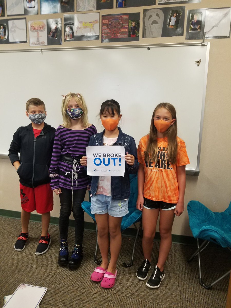 CmclarenC's tweet photo. First breakout box of the year! Students successfully used teamwork and cooperation to break the codes! @RSIHawks https://t.co/bB1YUXyJPB