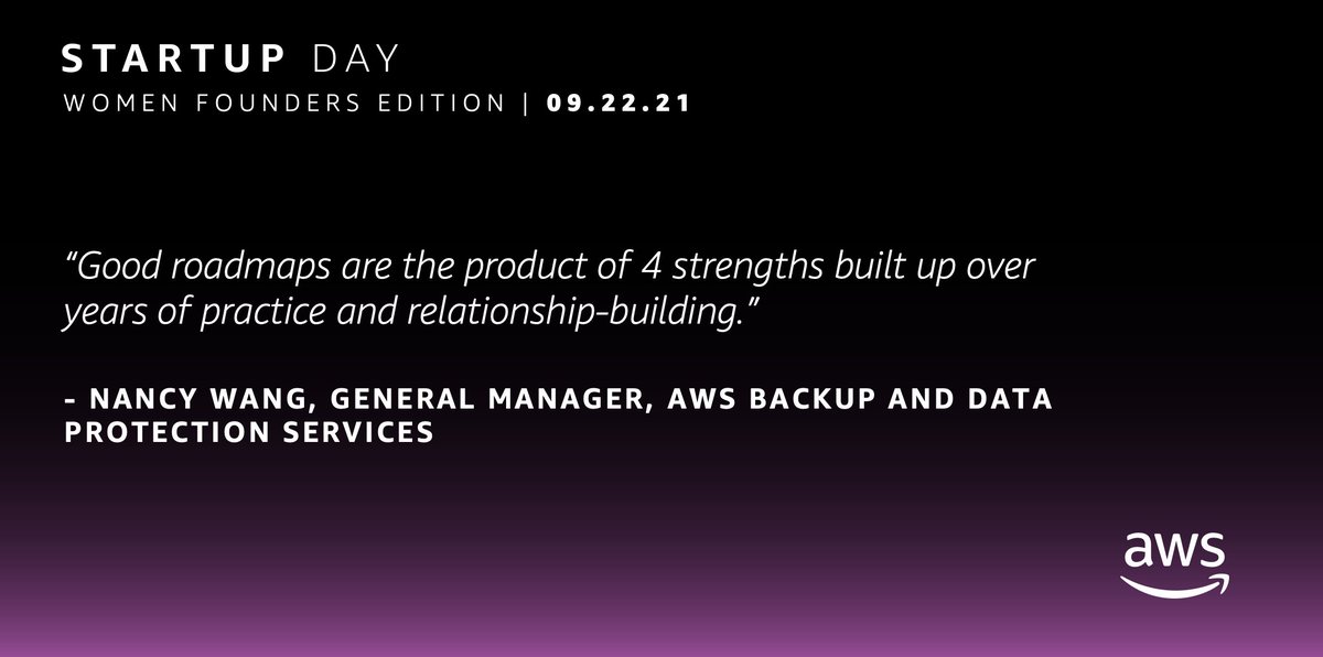 AWSstartups's tweet image. Fellow #WomenFounders! What do you think the key strengths behind building a stellar #productroadmap are? 

Drop a comment below 👇🏼 and register for #AWSStartupDay, where @NancyZWang will be sharing her roadmap secrets! #founders #womenintech

go.aws/3BeR7c6