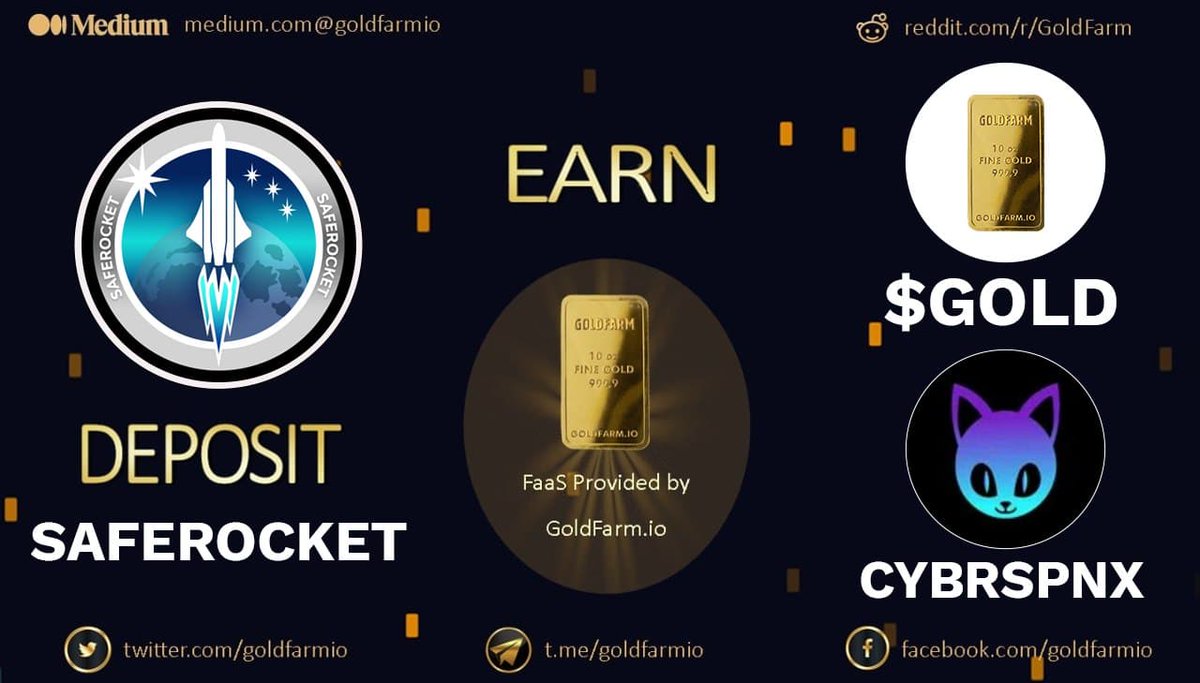 GoldfarmIO's tweet photo. π¨π¨ BSC FARM IS LIVE - SafeRocket π¨π¨
π₯ π₯ We are proud to announce our new and exciting partnership with SafeRocket!π₯π₯
Deposit $SAFEROCKET earn $CYBRSPNX + BONUS $GOLD
ONLY AT https://t.co/wjIeDzHqs6
#PASSIVEINCOMEMADESIMPLE #GOLDFARM #GOLDFARMARMY https://t.co/y8xvbw5nV2