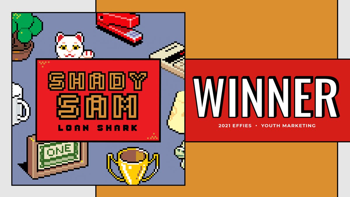 mckinney's tweet image. Shady Sam, the game we created in partnership with @NextGenPF to teach students the perils and pitfalls of high-interest loans, is an @EffieAwards winner! Congrats to everyone who helped bring this shady little loan shark to life! #Effies