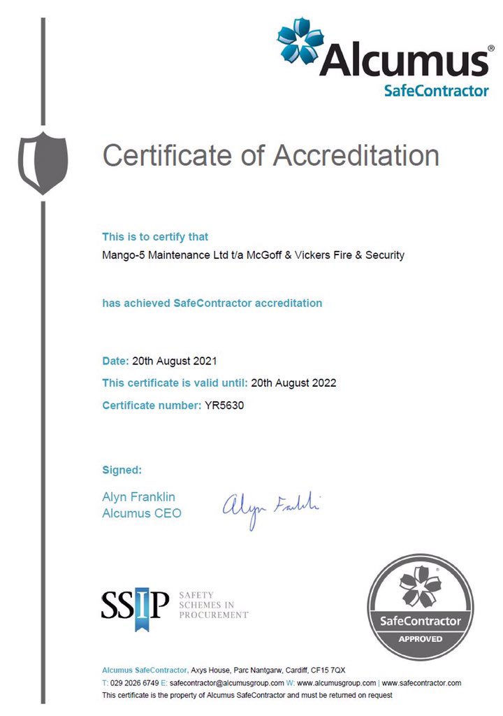 McGoff & Vickers (@mcgoffvickers) on Twitter photo Its great that we continue our accreditations each year. Thanks to <a href="/alcumusgroup/">Alcumus</a> Safe Contractor for our most recent renewal. #Safety #Fire #Security #Intruder <a href="/BAFEFIRE/">BAFE Fire Safety Register</a> <a href="/NSI_Approved/">National Security Inspectorate (NSI)</a> <a href="/officialNICEIC/">NICEIC</a> Its great that we continue our accreditations each year. Thanks to <a href="/alcumusgroup/">Alcumus</a> Safe Contractor for our most recent renewal. #Safety #Fire #Security #Intruder <a href="/BAFEFIRE/">BAFE Fire Safety Register</a> <a href="/NSI_Approved/">National Security Inspectorate (NSI)</a> <a href="/officialNICEIC/">NICEIC</a>