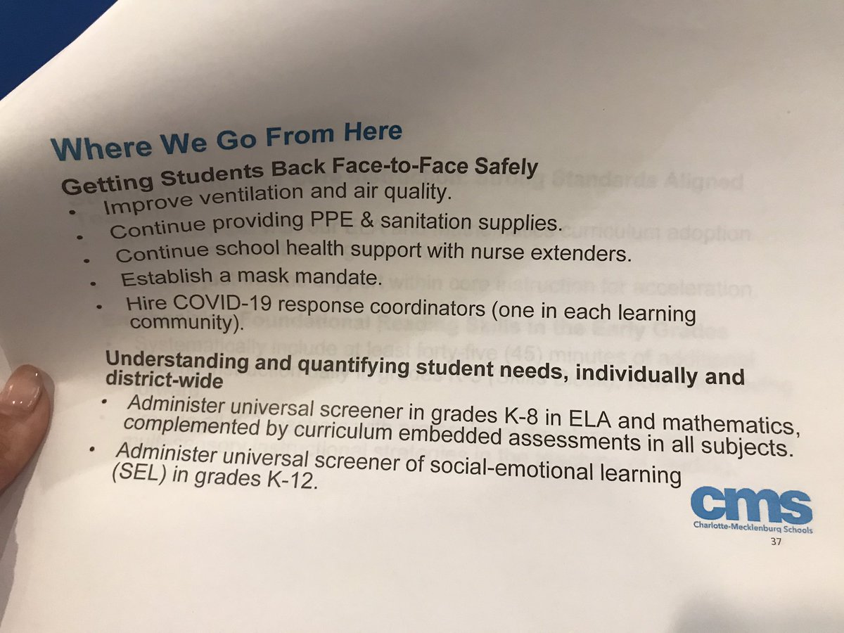 The first step is to take stock of where we are... <a href="/CharMeckSchools/">Charlotte-Mecklenburg Schools</a> Dr. Barnes said. Plan is to double down on strengthening core instruction. They do not plan to remediate learning. Instead they plan to weave in some of the missing foundational skills.