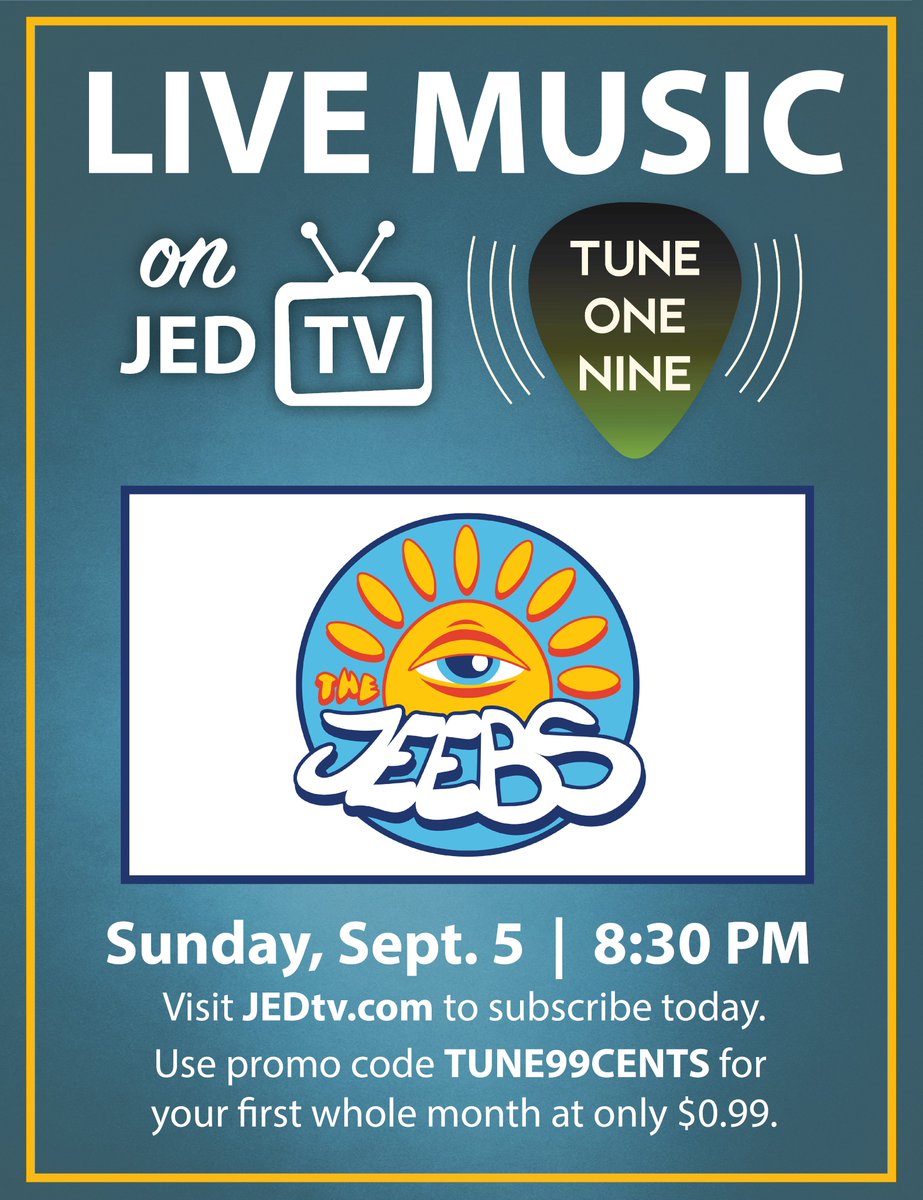 TuneOneNine's tweet image. This weekend's guest will be @JeebsOfficial!

Subscribe on JEDtv.com with promo code TUNE99CENTS to get access to this show, all past shows on demand, and our upcoming shows -- all for only $0.99 for your first month.