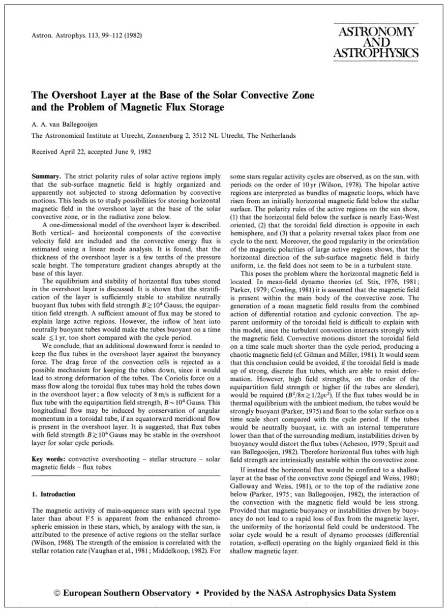 ydnad0's tweet photo. This classic you wrote in 1982 foresaw major developments in understanding the solar cycle. You shall be fondly remembered by the #SolarDynamo and astrophysical #magnetohydrodynamics communities. Go gently amongst the stars. https://t.co/jQaJ0VHNs8