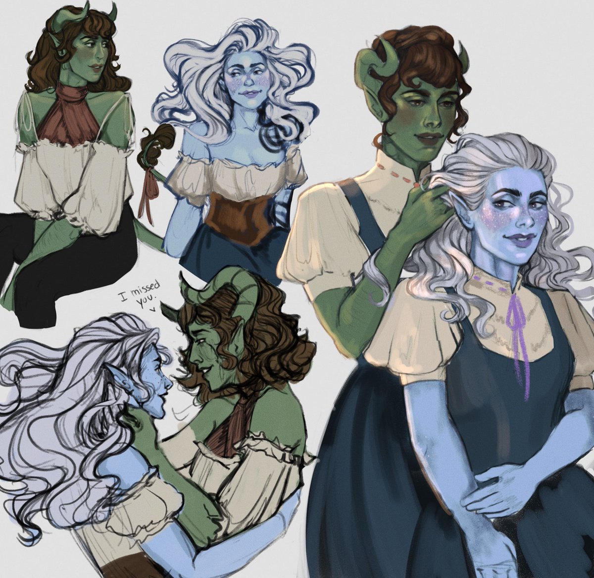 gildedruin's tweet image. Oh hello #VisibleNonbinary ! I’m Jax! I draw sapphics adoring each other, and LOADS of dnd ocs ✨🌷