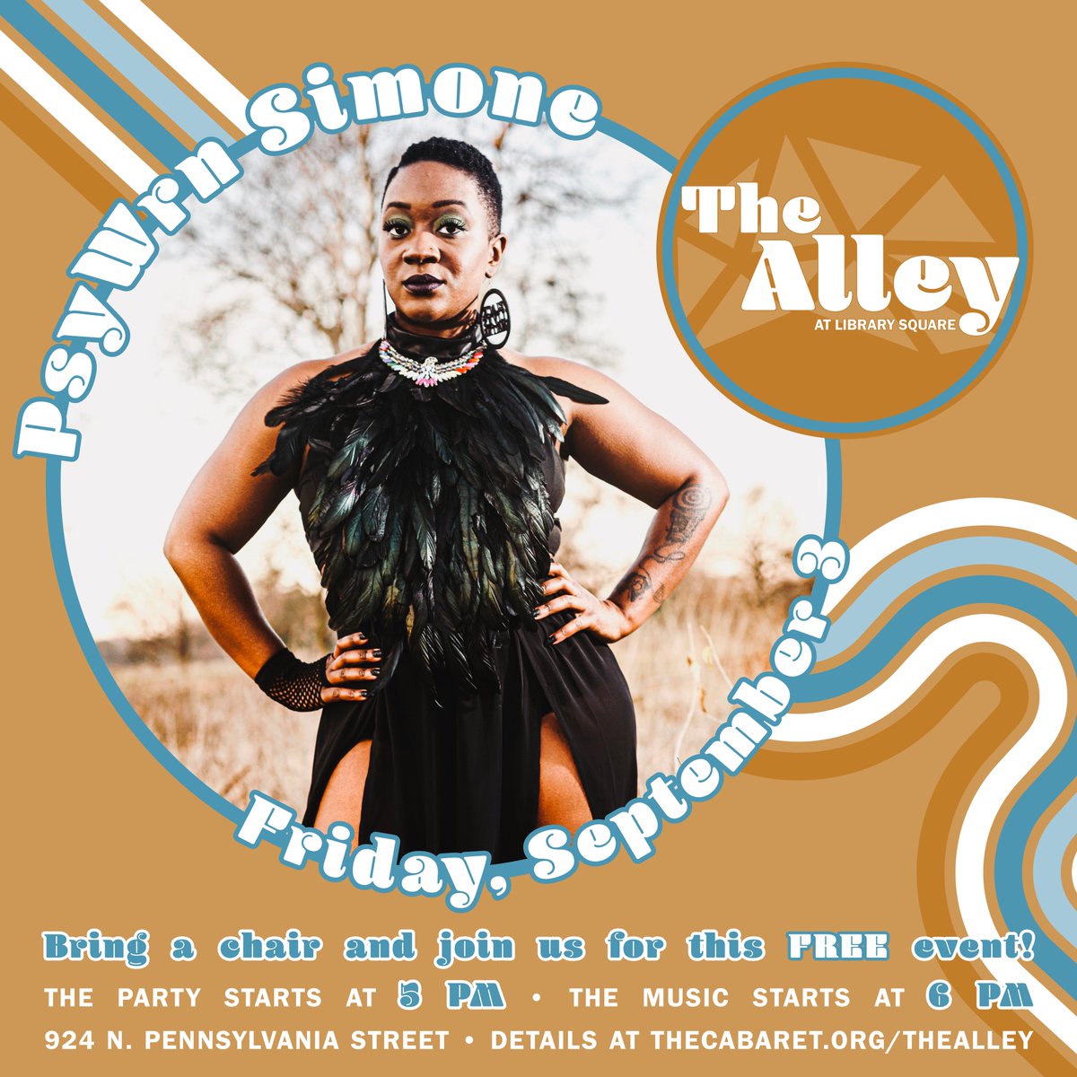 This #FirstFriday, we’ll be wrapping up our inaugural season of The Alley Sessions w/ a performance by the amazing PsyWrn Simone, which you won't want to miss. 🙌 All are welcome &amp; the show is ✨FREE!✨⁣ Bring a chair &amp; join us on Friday!
⁣➤ Learn more: thecabaret.vbotickets.com/event/psywrn_s…