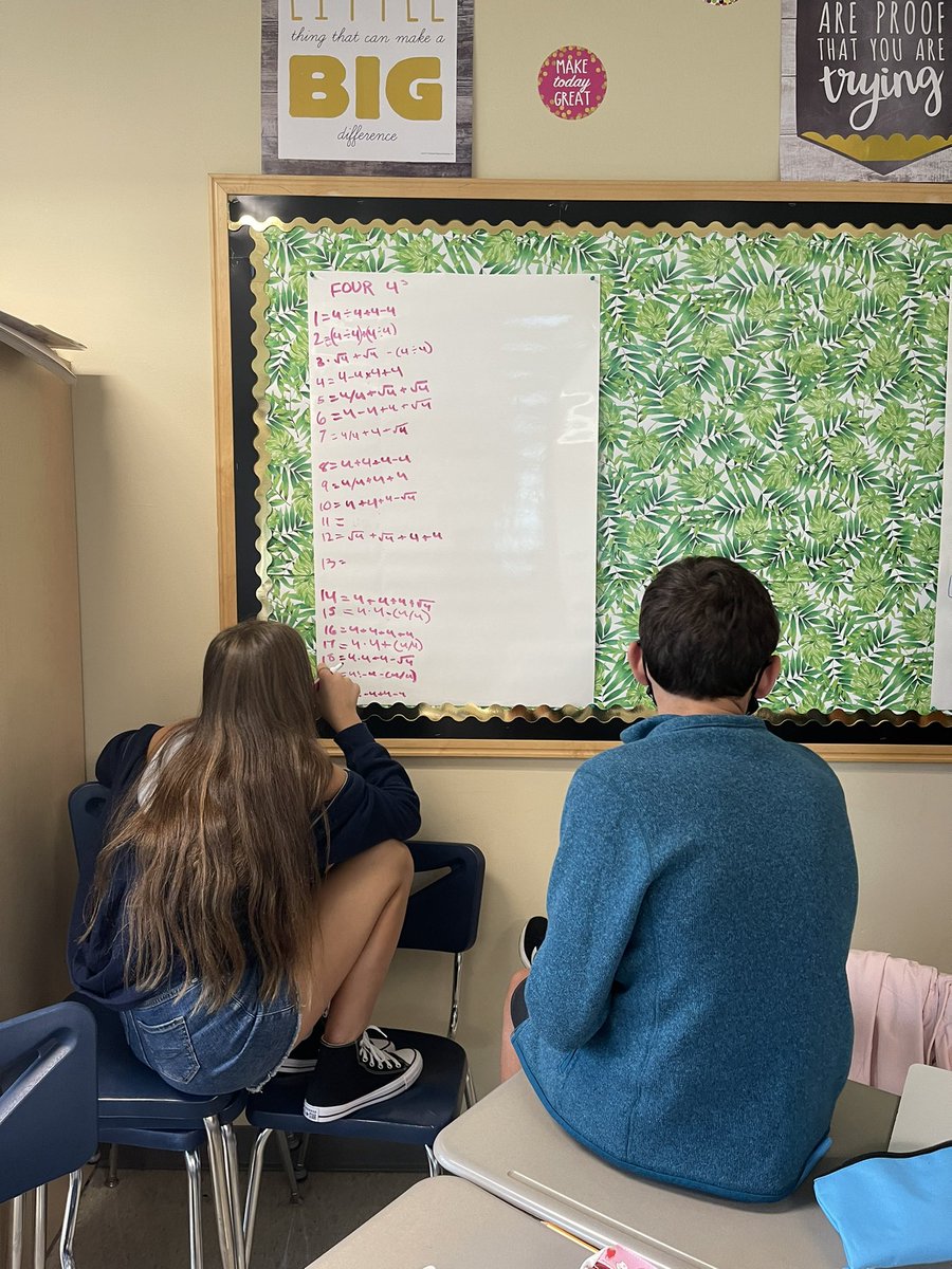 MsMathStevens's tweet image. So amazing have all the kiddos in ONE PLACE! Started with #WODB and moved to Four Fours. Student’s reflection on the class activities were my favorite part ❤️ #teamworkmakesthedreamwork #WeAre7B