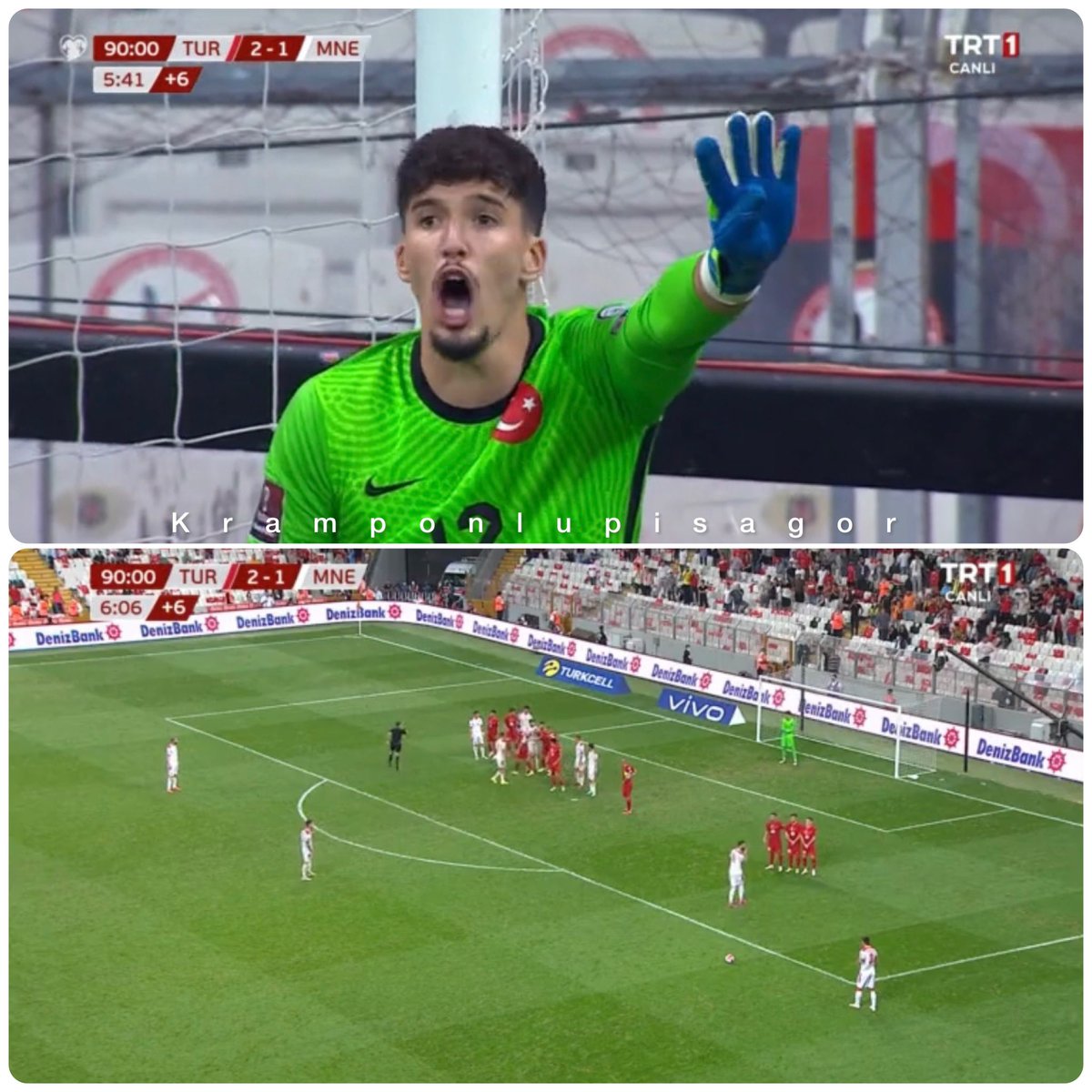 4 kişilik baraj istemesine rağmen, Milli Takım kalecine güvenmeyip, kafana göre barajdaki 4üncü oyuncuyu barajdan çıkarırsan, 90+5'te cebinde olan 3 puan, 90+6'da 1 puana düşer <a href="/TFF_Org/">TFF</a> Millet bu eziyeti hak etmiyor, takım iyi yönetilmiyor