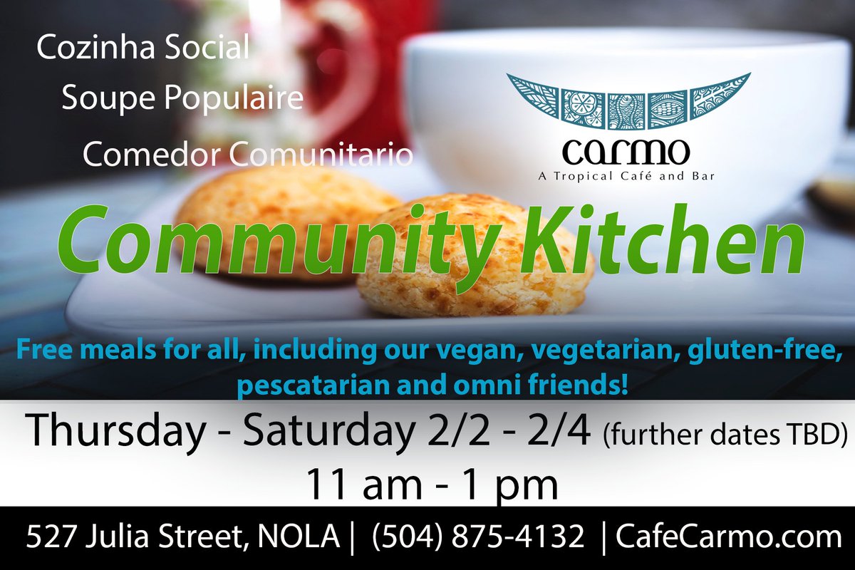CarmoNewOrleans's tweet image. 09/02 and beyond Carmo will be serving FREE meals between 11 am and 1 pm. We are welcoming people of all diets V-Omni, with especially our vegan &amp;amp; GF friends who have trouble finding good clean food during trying times.  #HurricaneIda2021 #OpenNOLA
