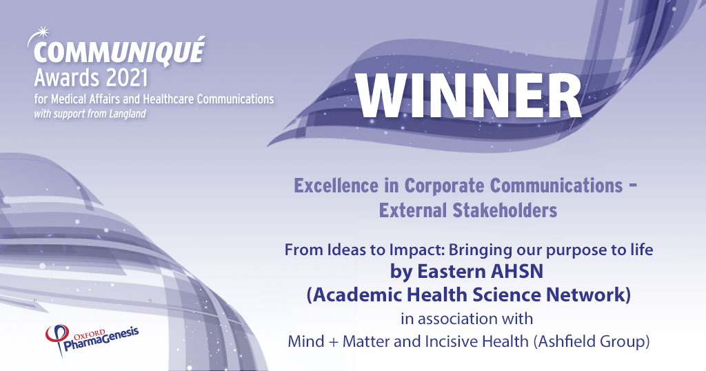Winning this award are <a href="/EasternAHSN/">Eastern AHSN</a> in association with @MindMatter_EMEA and <a href="/incisivehealth/">Incisive Health</a> #CxHealth bit.ly/3kIaCmu