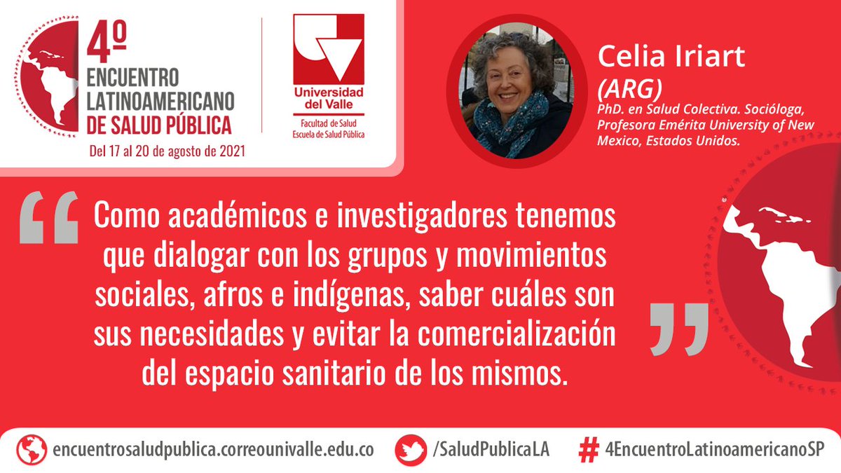 SaludPublicaLA's tweet photo. Compartimos algunas frases que nos dejaron las conferencistas Celia Iriart y Yadira Borrero en la Conferencia inaugural "Emancipación y contra-hegemonía en el sur global" del #4EncuentroLatinoamericanoSP.

👉🏼 Vea la conferencia completa en: https://t.co/9HyreXbDBR https://t.co/0mzmAZjC2f