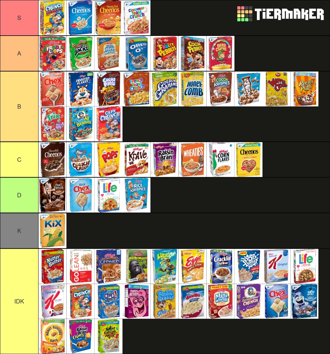 Icecube3343's tweet photo. Joint cereal tier list with @iJakexD123. Some compromises were made. Thoughts? https://t.co/vwIJuend1C