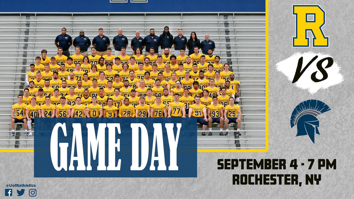 GAME DAY! Under the lights for the home opener tonight for <a href="/UofRFootball/">Rochester Football</a>! The Yellowjackets return to the gridiron tonight at 7 pm for a matchup vs <a href="/caseathletics/">CWRU Spartans</a>! Come on down to Fauver to cheer on UR! #GoJackets 
📊:bit.ly/3zCL2FR
📺:bit.ly/38zfhl8