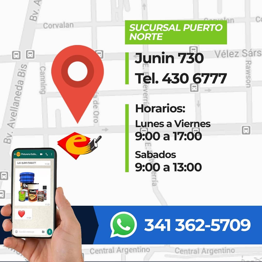 Sucursal Zona Norte
🏪 Junin 730
☎ (0341) 4306777

Ahora podes hacer tus pedidos por whatsApp.
Luego coordinamos la forma de pago y la entrega a domicilio.
📲 341 362-5709
.
#estilopinturerias #estilo #pintureria #whatsapp #latex #rosario