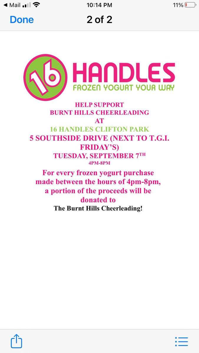 BhblCheer's tweet photo. Please support Burnt Hills Cheer 16 Handles fundraiser !! 4-8pm on September 7th :) https://t.co/NOkWYHQU9P
