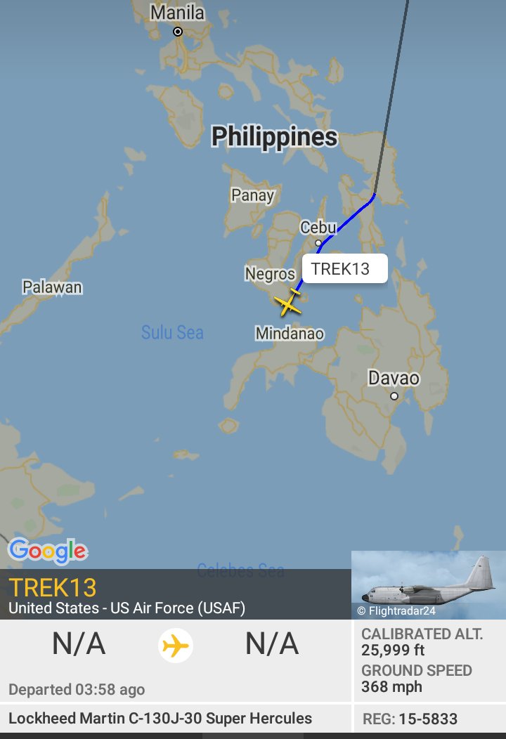 Oceanworldfree's tweet photo. 🇺🇲USAF 15-5833 #AE5DF6
#MindanaoSea
C-130J
#SanBernardinoStrait
#LeyteGulf
#SuluSea https://t.co/HO27LvLa4l